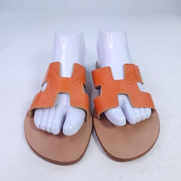 Artes San pantaleo Sardinia Women's Handmade Slide US 10 Orange Leather Sandals - Picture 3 of 11